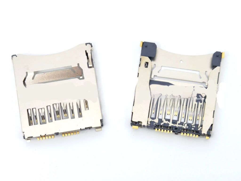 Alloy camera memory card slot replacement component showing high foot and low foot configurations