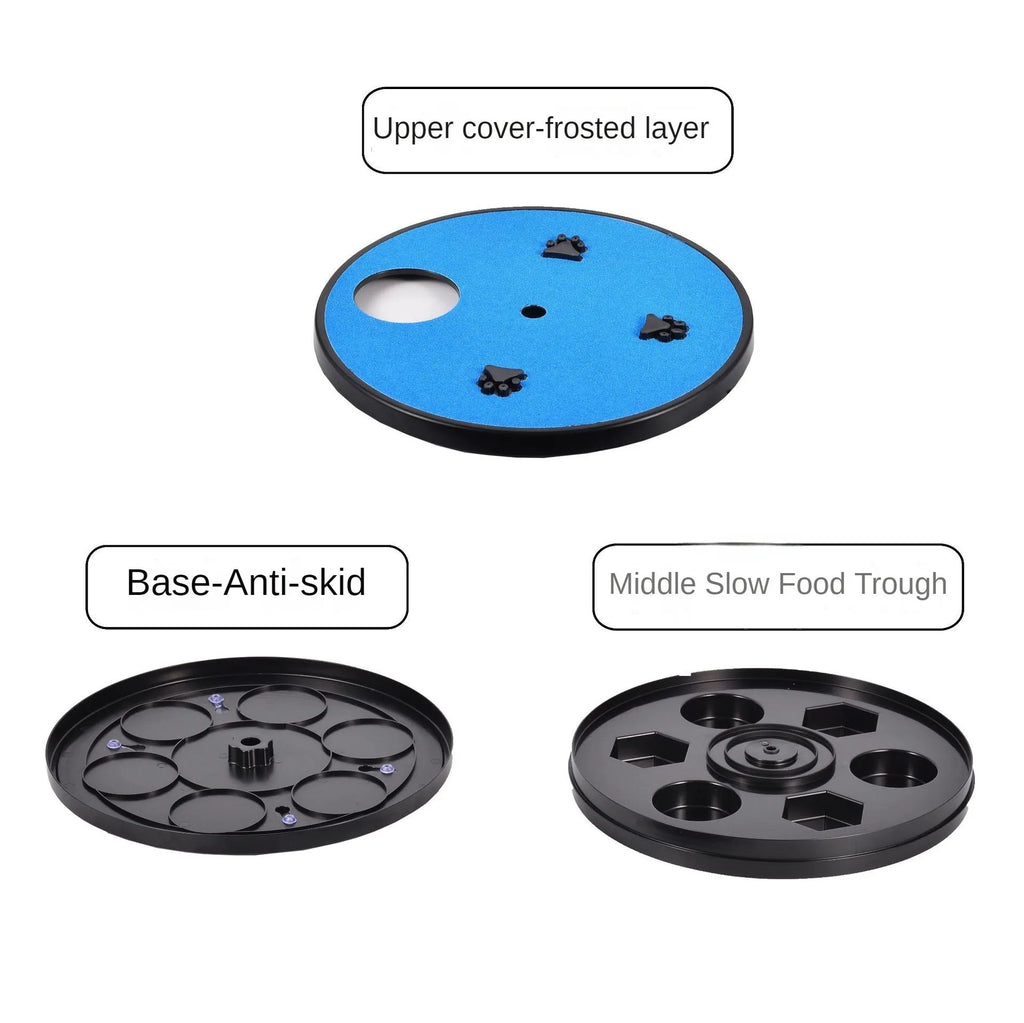 Rotatable dog nail file board with slow feeder compartments and suction cup base in choice of colours