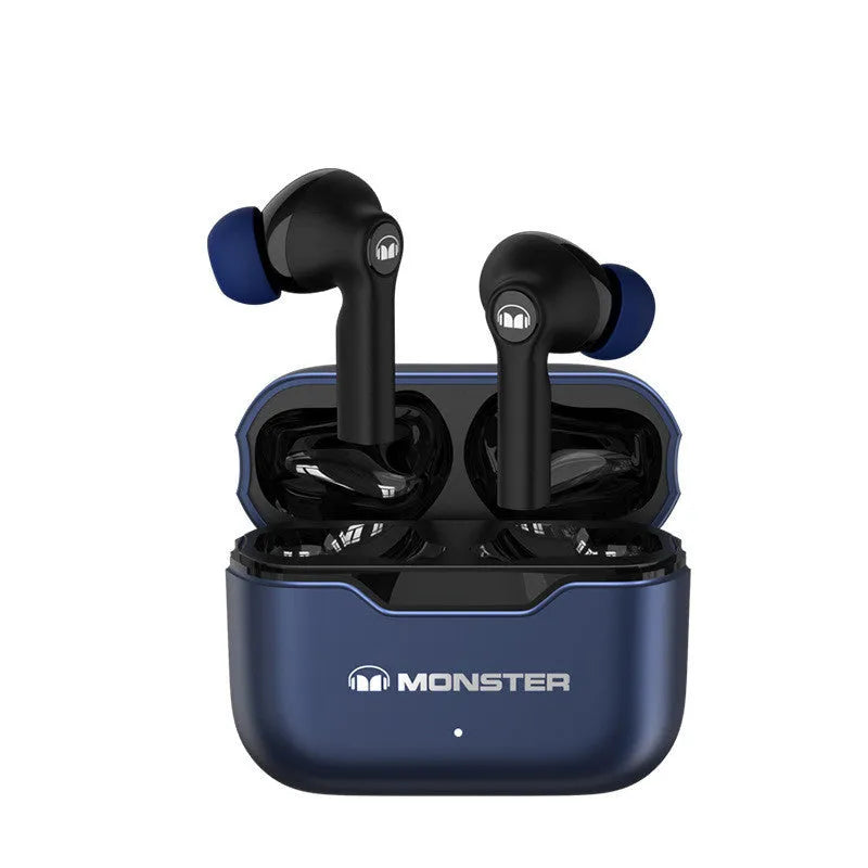 True wireless Bluetooth stereo headset in black, white, or blue with 10mm in-ear design