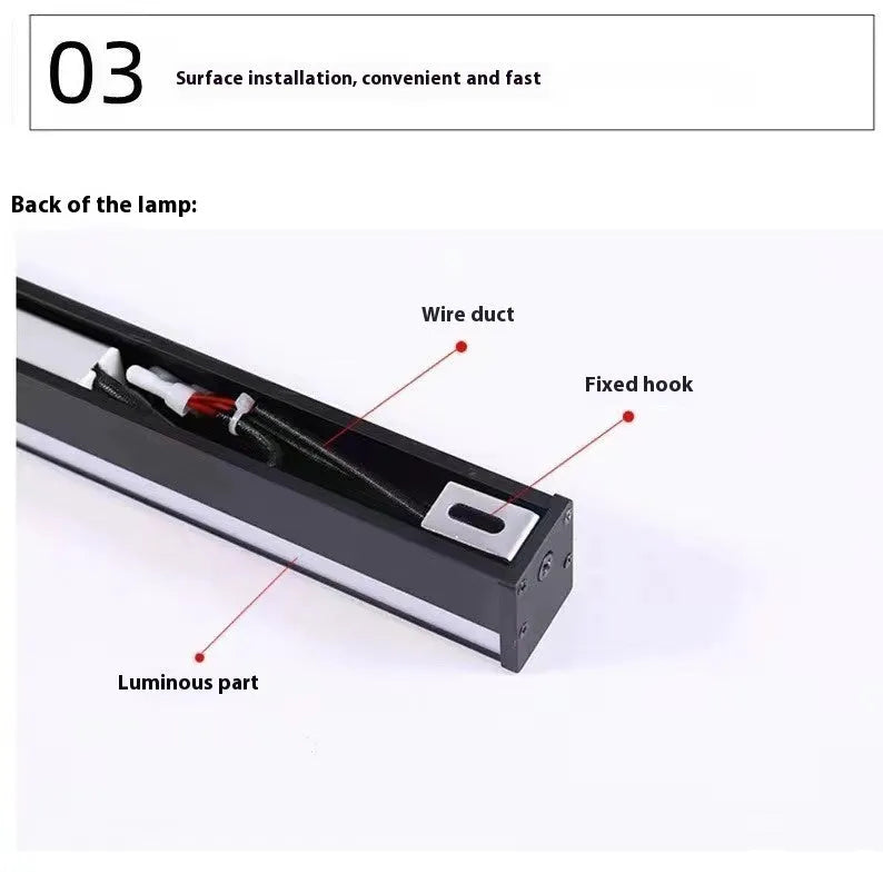 80cm long black aluminium LED strip wall lamp with a PC shade on a white wall.