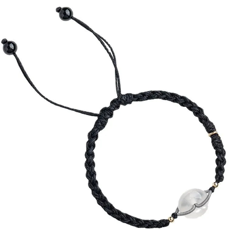 Ethnic-style women's crystal bracelet with woven rope strap and flower-shaped centrepiece