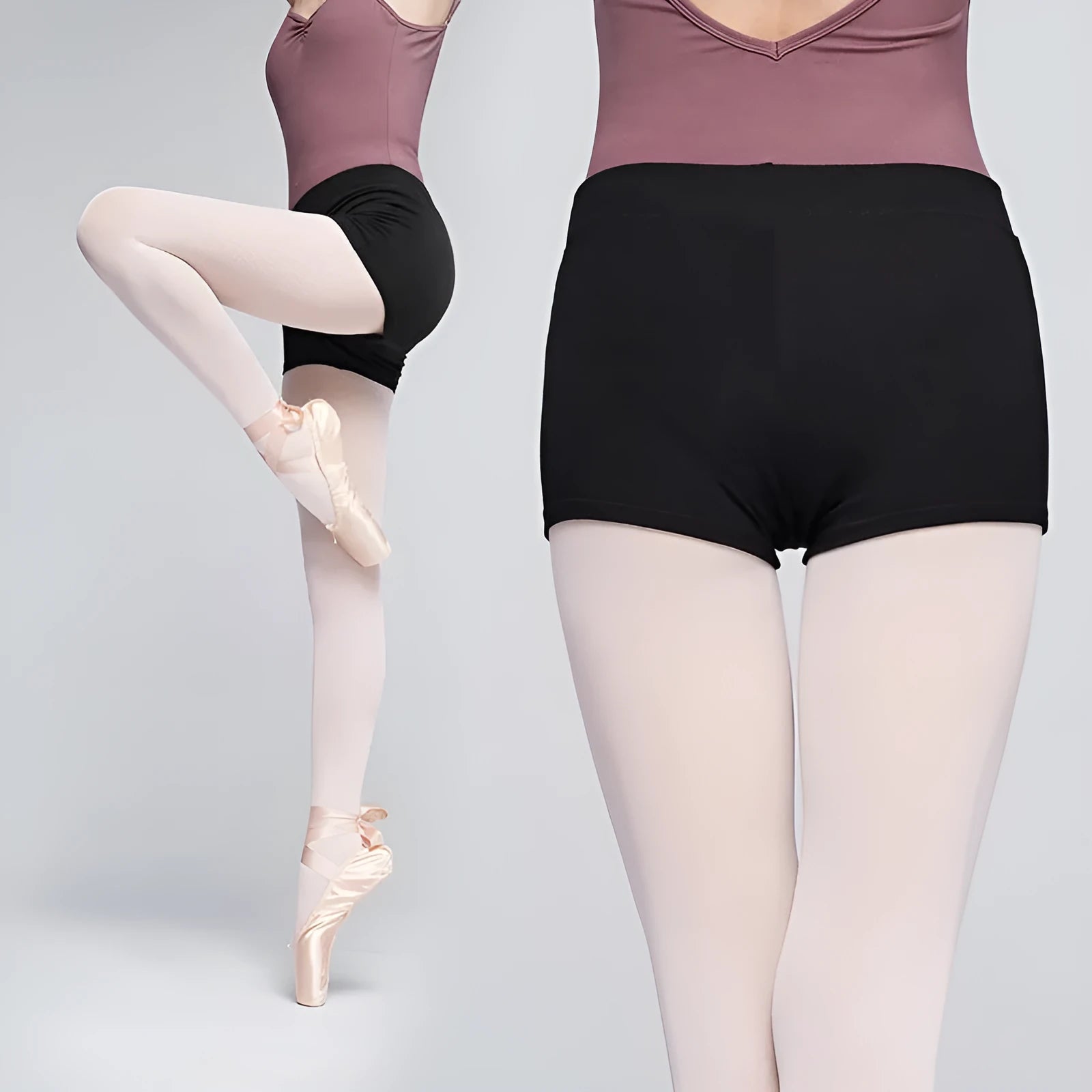 Black cotton women's dance shorts for ballet practice and fitness.