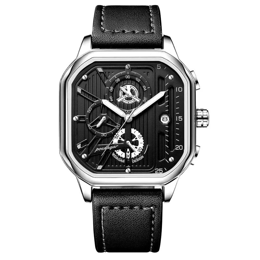 Men's black and gold belt-style quartz sports watch on wrist, 8mm thick