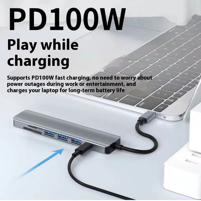 USB C 7-in-1 expansion dock with HDMI port and 15 cm cable for laptop connectivity