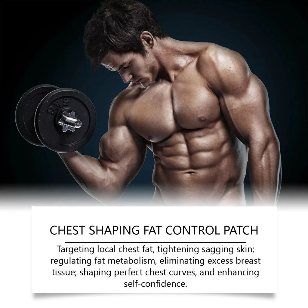 Pack of four thin men's figure control chest patches containing Mugwort, Ginger, and Centella Asiatica extracts.