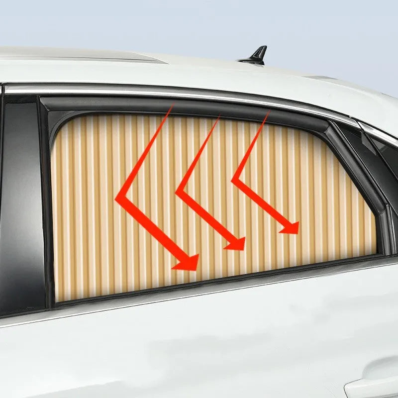 Auto retractable car sun curtain in thick opaque cloth material with roller shutter mechanism