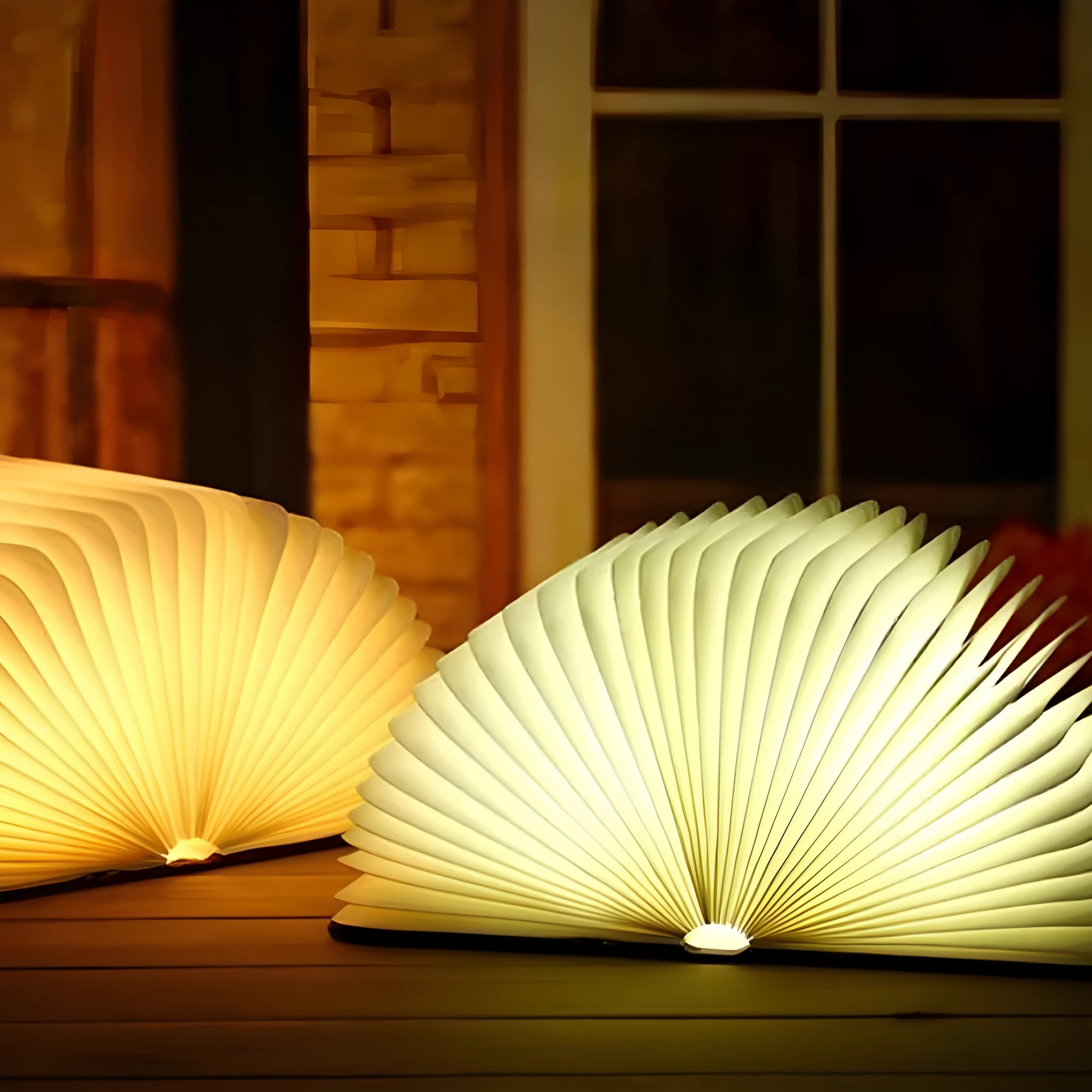 Wooden boy silhouette LED night light in modern simple style on a shelf.