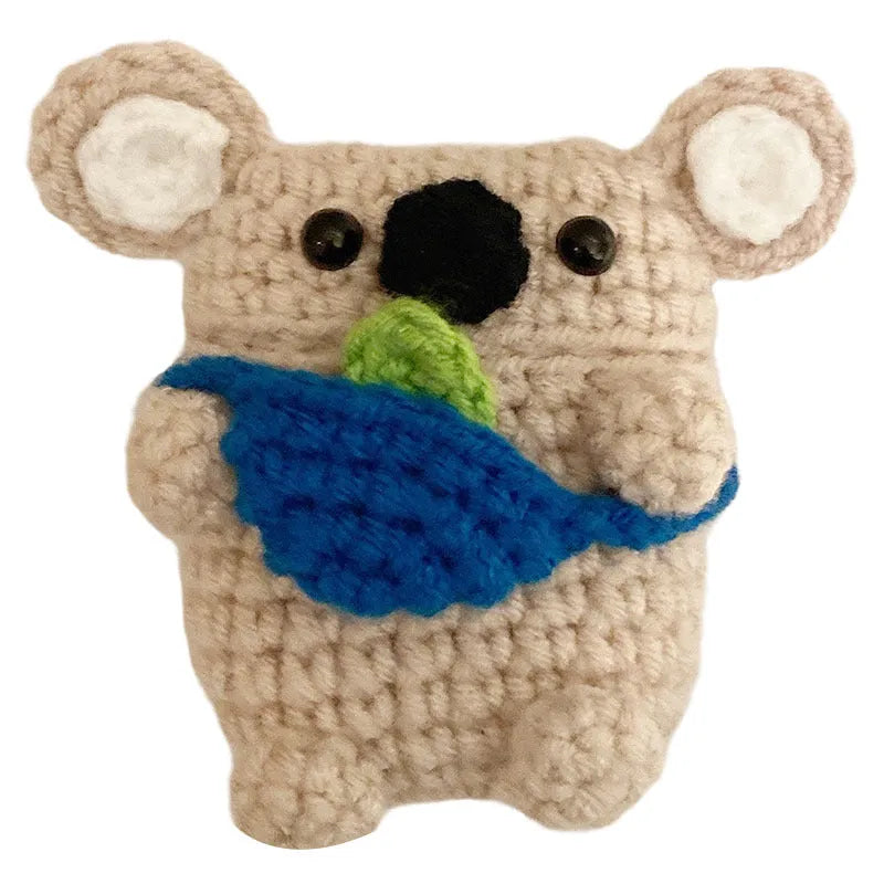 Handmade knitted koala bear backpack design protective sleeve for Apple AirPods case.