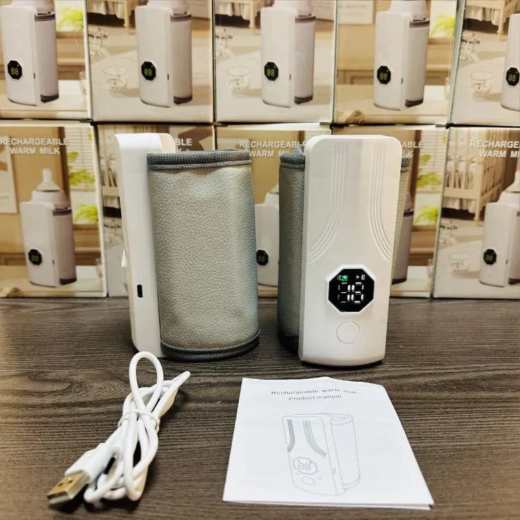 Grey and white car charger electric milk warmer for baby bottles with 12V plug.
