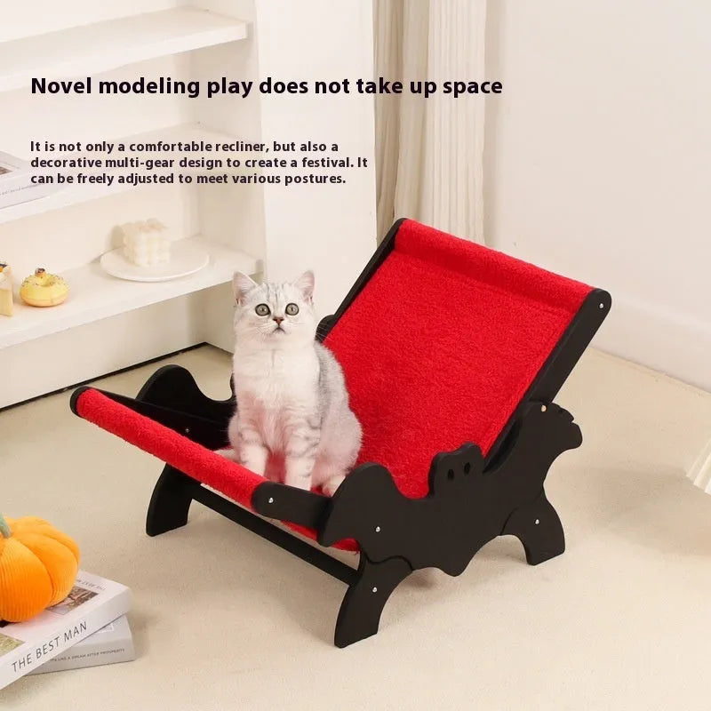MW-054 black and red wooden cat recliner bed with lounge chair design.