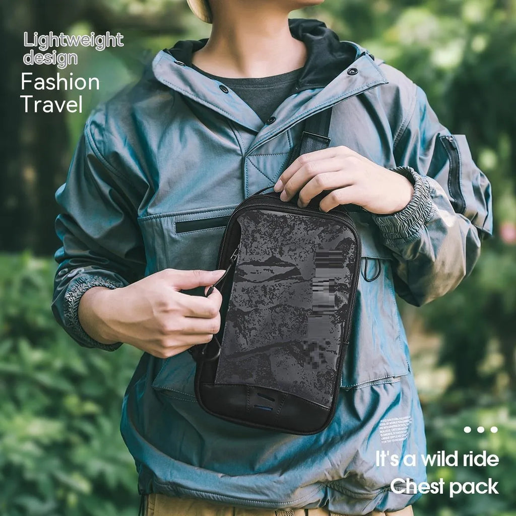 Casual black TPU chest bag with a single shoulder strap and soft handle.