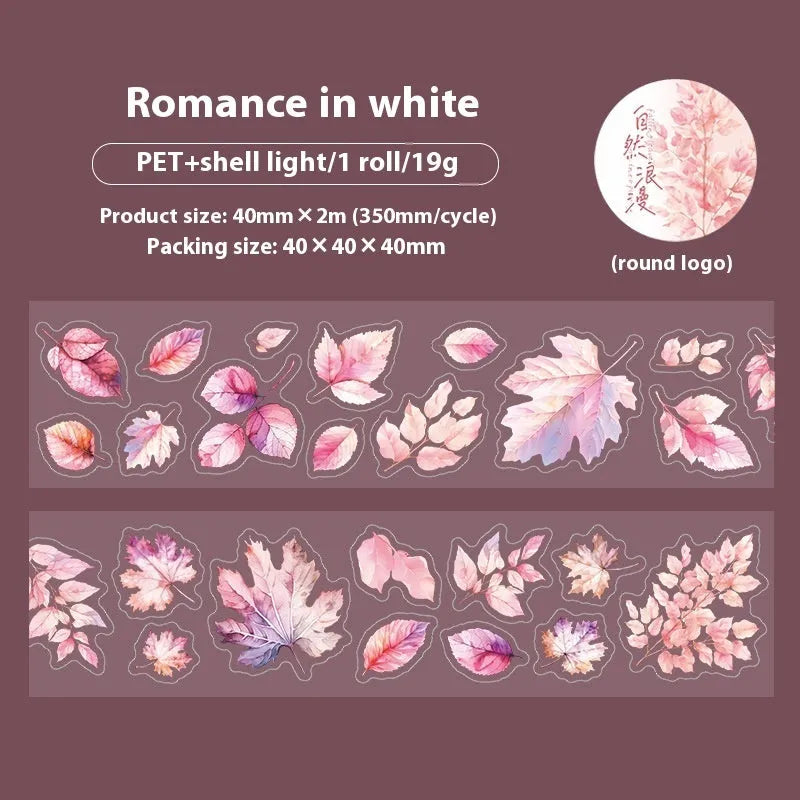 Roll of Deciduous Poetry Series decorative stickers showing leaf patterns including ginkgo and maple leaves.