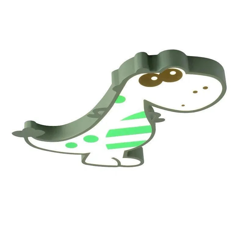 Green cartoon dinosaur ceiling light with PVC shade and aluminium body, 48cm diameter