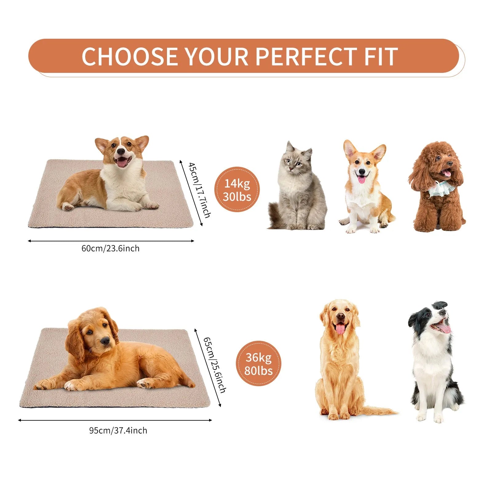 Self-heating plush pet pad for cats available in three colours and two sizes