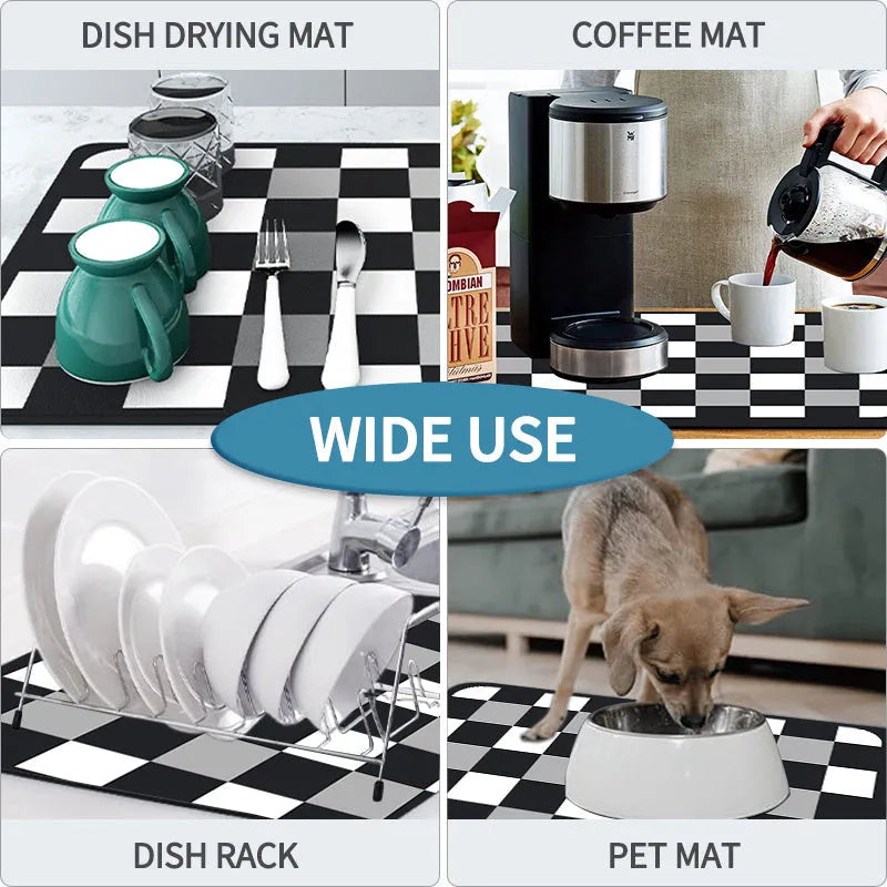 Super absorbent kitchen countertop drain pad mat with black PU leather surface