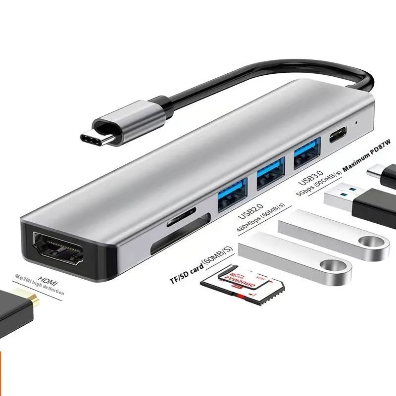 USB C 7-in-1 expansion dock with HDMI port and 15 cm cable for laptop connectivity