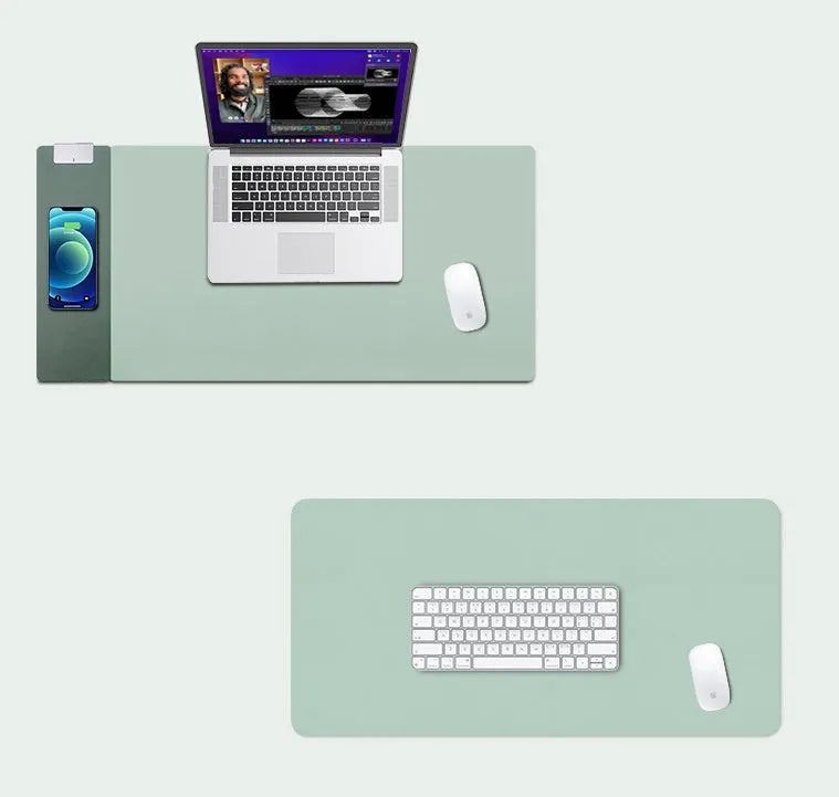 15W fast charging mouse pad with wireless charging desk mat in PU colour changing leather, 818x388mm