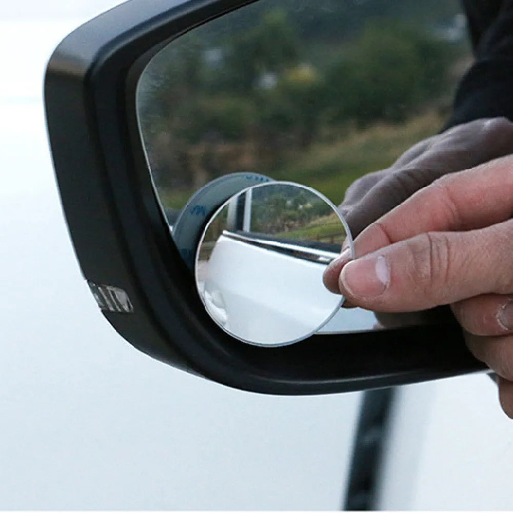 Pair of 5cm silver convex glass car blind spot mirrors with 360-degree adjustment