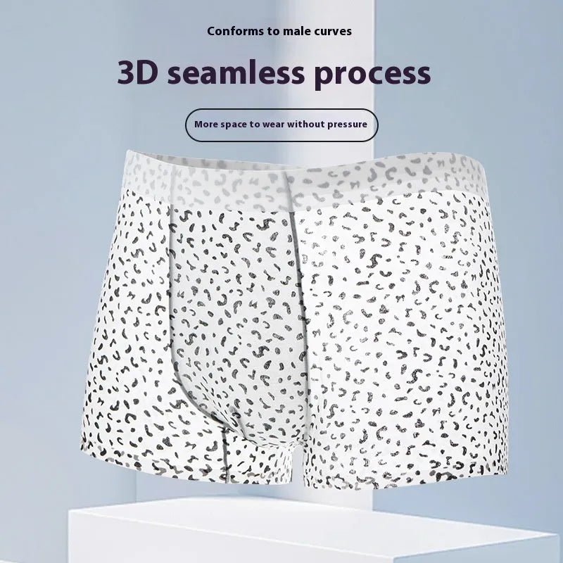Men's ice silk boxer shorts showing camouflage, leopard print, zebra stripe, and geometric patterns.