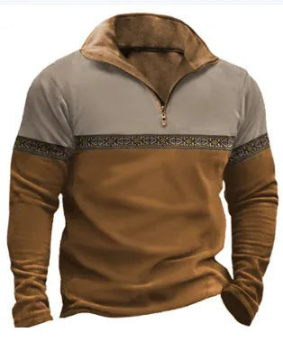 Retro patchwork pattern cotton blend polo shirt pullover sweater on a hanger