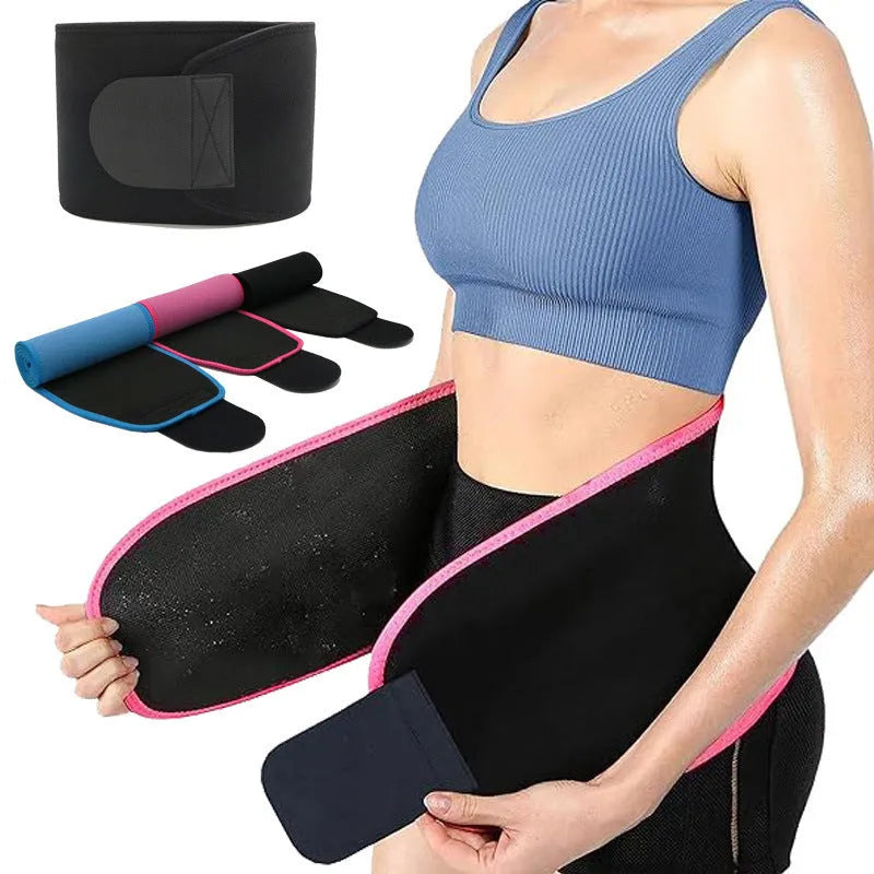 Neoprene hot lumbar support belt for fitness in black, blue, or pink colours.