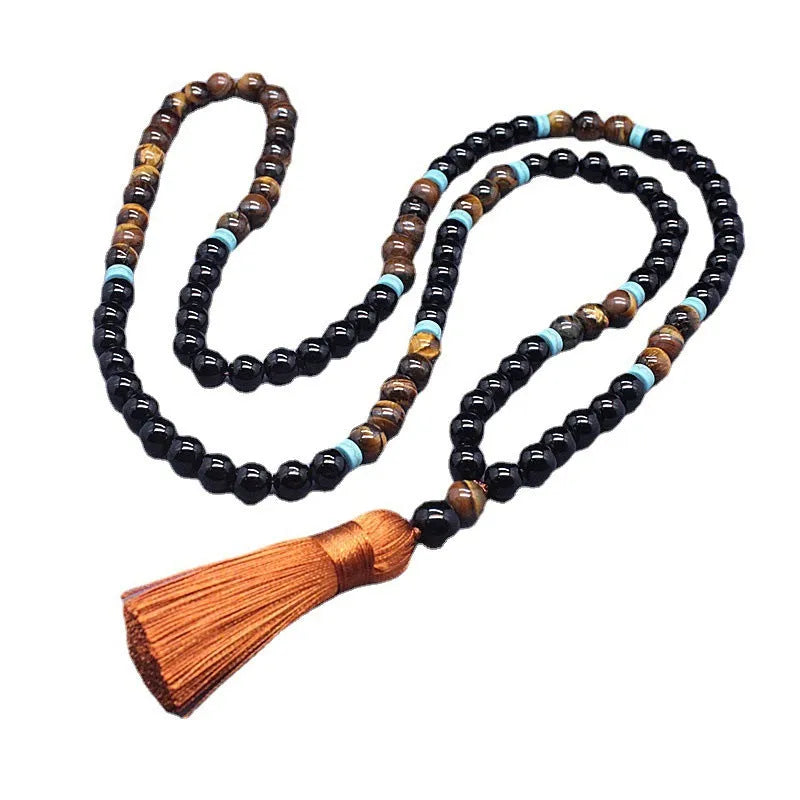 Black agate tiger pendant necklace with matching agate bracelet geometric jewellery set