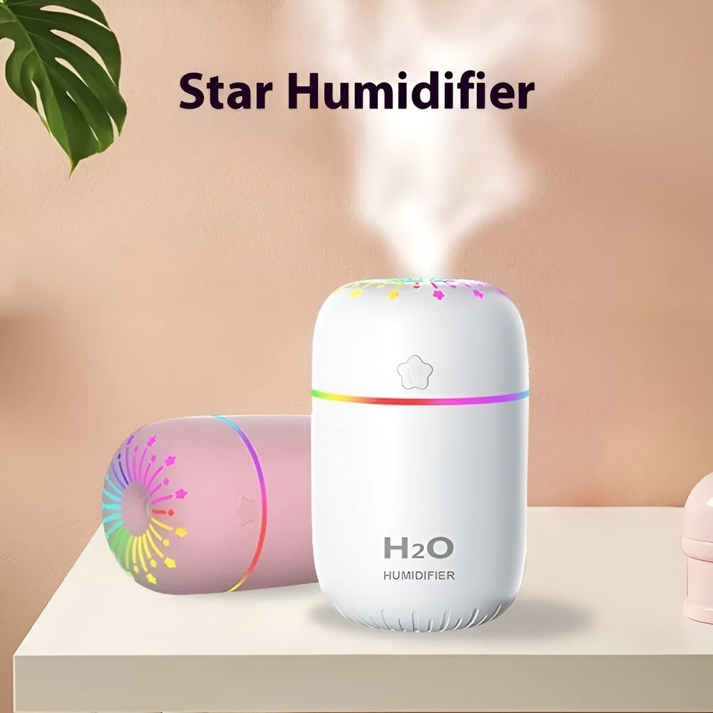 USB portable mini humidifier in white with 300ml water tank and compact design