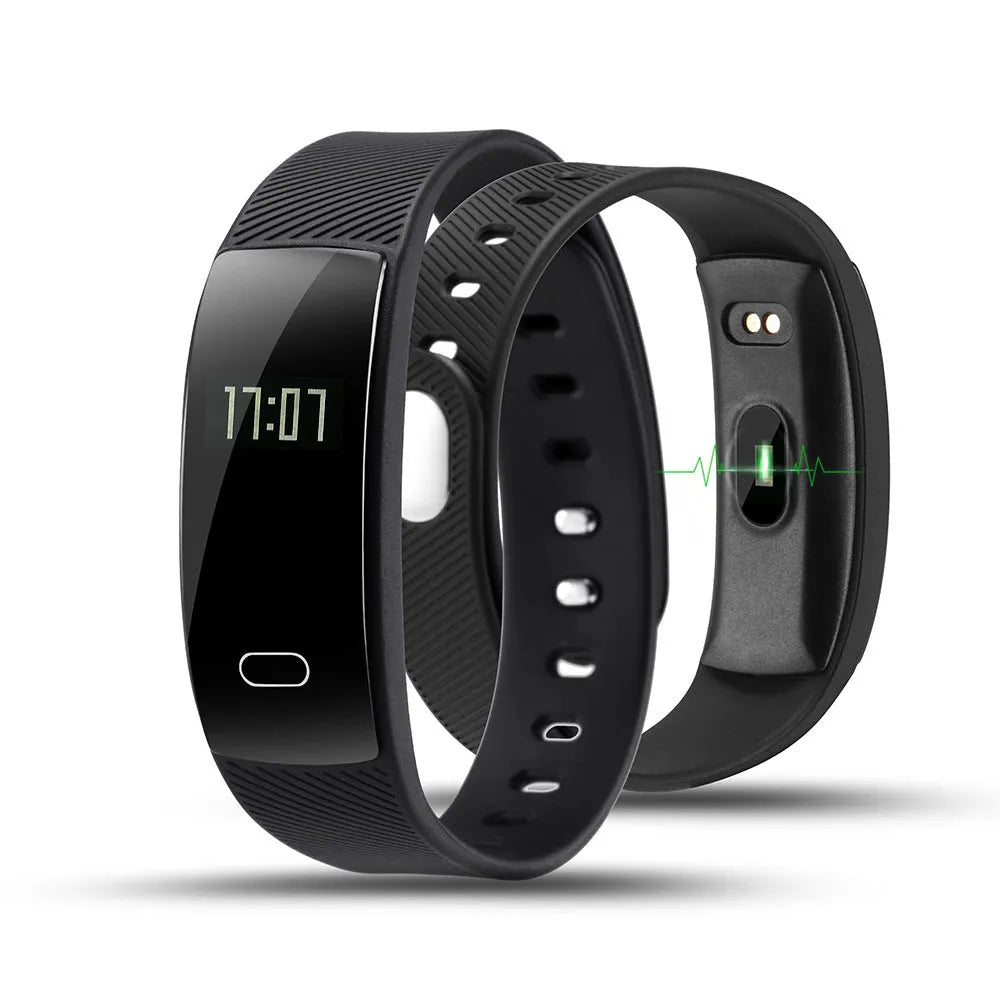 Smart bracelet with OLED display showing health metrics in multiple colour options