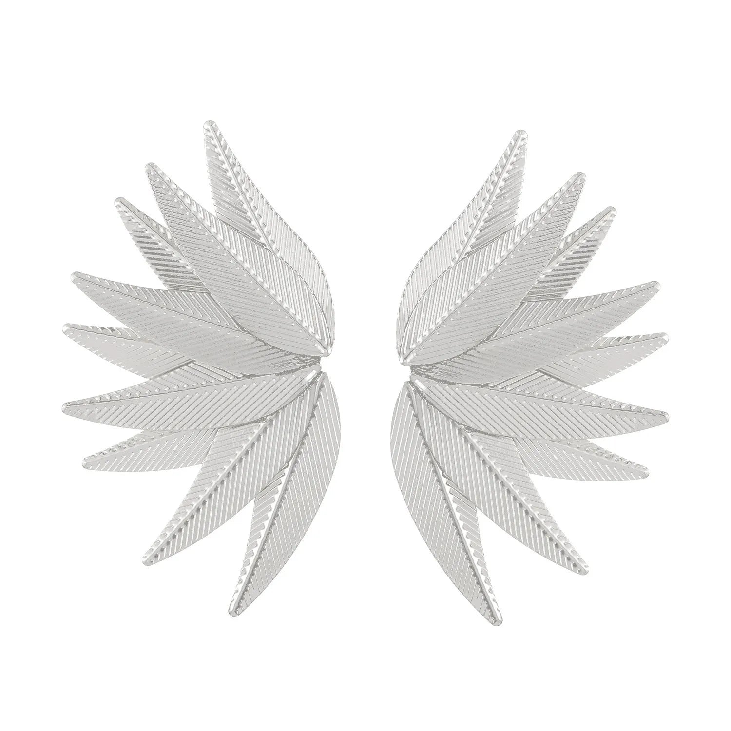 A pair of gold and white alloy patch earrings shaped like leaves.
