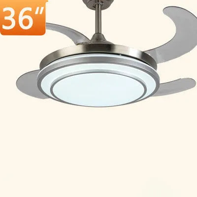 Gold 42 inch full spectrum LED fan chandelier with invisible ABS blades and acrylic shade for living room