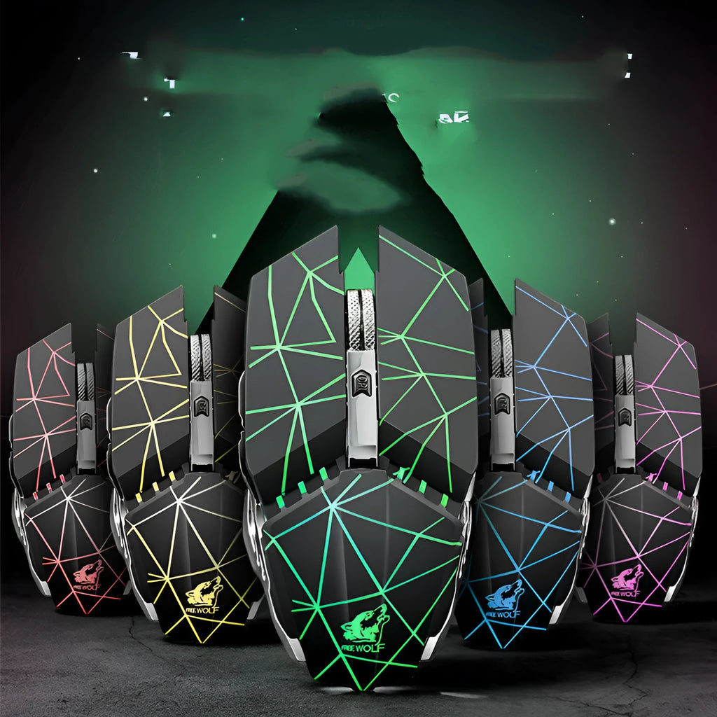 Rechargeable wireless gaming mouse with six buttons and adjustable DPI in four colour options