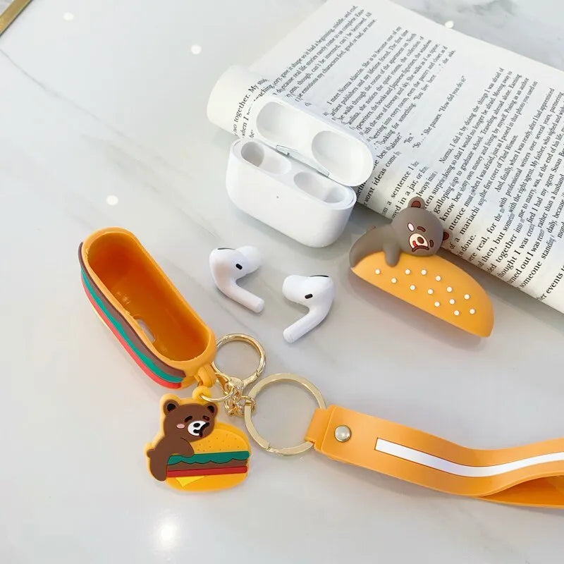 Cartoon silicone protective case for AirPods showing full-body cover with colourful design.