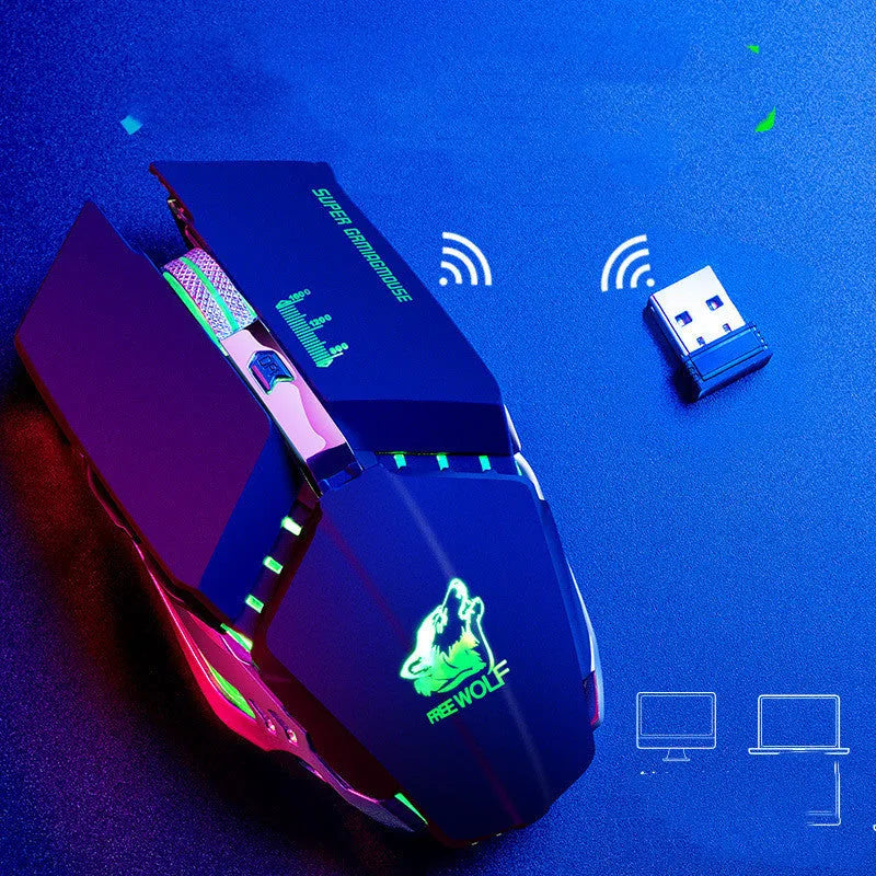 Rechargeable wireless gaming mouse with six buttons and adjustable DPI in four colour options