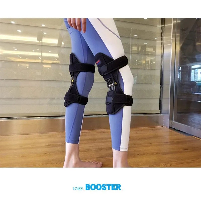 Adjustable spring knee brace support for mountaineering and sports activities with breathable fabric