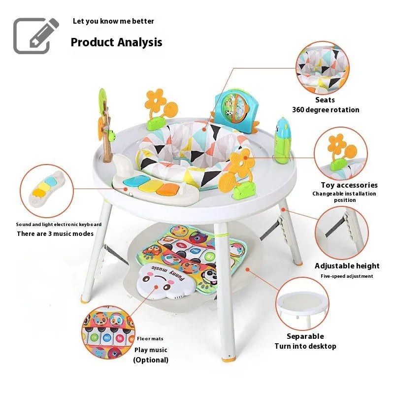 Baby jumping chair with interactive toys in plastic construction for infant development training