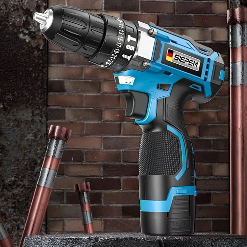 12V two-speed pistol grip electric drill driver with plastic storage case