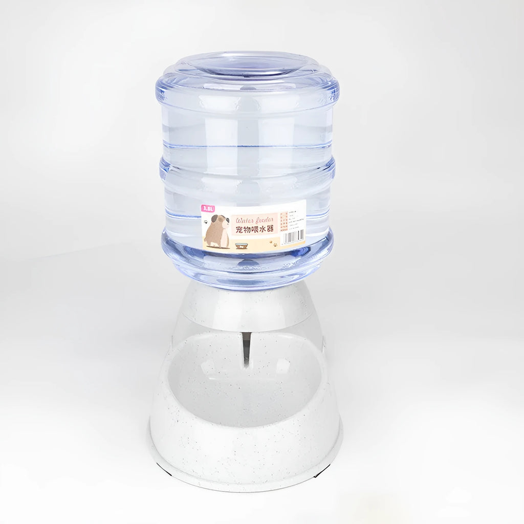 Automatic pet feeder and drinker combo set with plastic feeding trough and drinking trough for cats and dogs