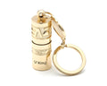 Gold zinc alloy waterproof LED keychain torch for outdoor and emergency use.