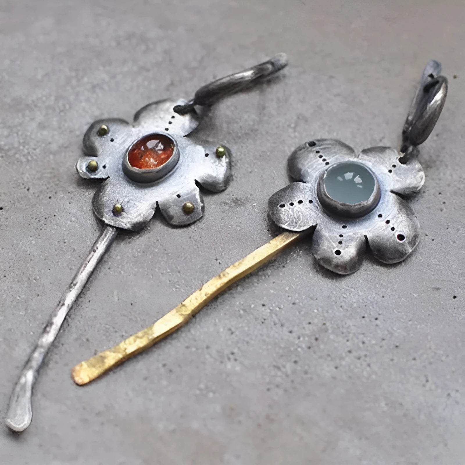 Long retro earrings with two-tone floral geometric design in alloy with electroplated finish.
