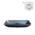 Blue grey tempered glass bathroom table basin with simple art design on white countertop
