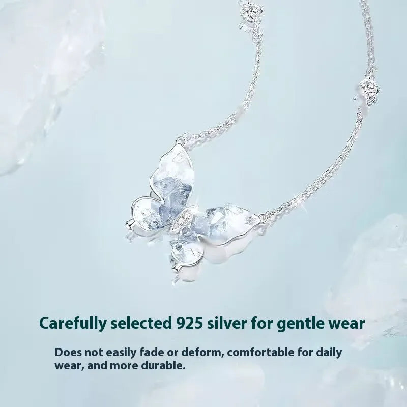Bingyu Butterfly S925 sterling silver necklace with ice rain pendant on an adjustable O-ring chain.