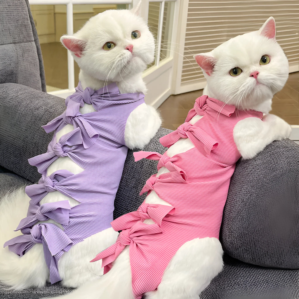 Lace-up adjustable cat sterilization clothing in polyester for post-operation recovery in multiple colours