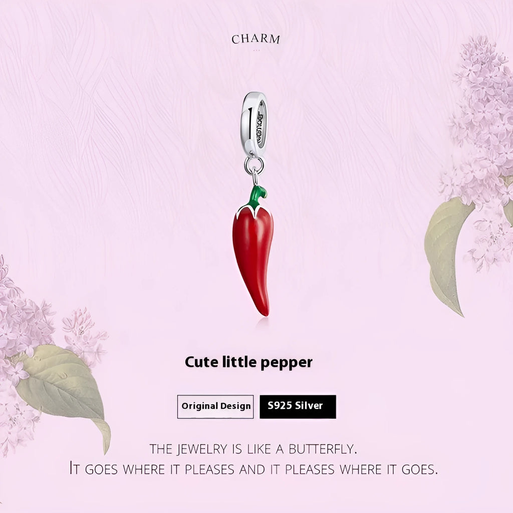 Sterling silver pendant with Korean pepper design and leaf-shaped details in BSC461 colour