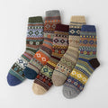 Retro cotton mid-calf socks for men 5 pack with anti-friction knit patterns in large square design