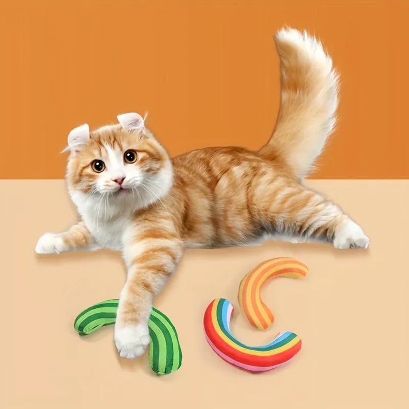 Striped pattern cat pillow toy with built-in catnip measuring 23cm by 20cm