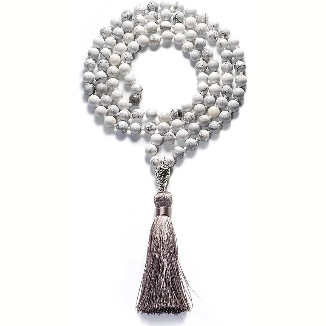 Colourful agate and gemstone tassel necklace with geometry pendant on adjustable 95-100cm chain.