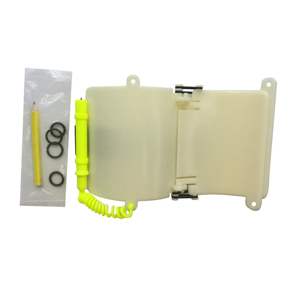 White luminous underwater writing slate wristboard for scuba diving with pencil and spare O-ring