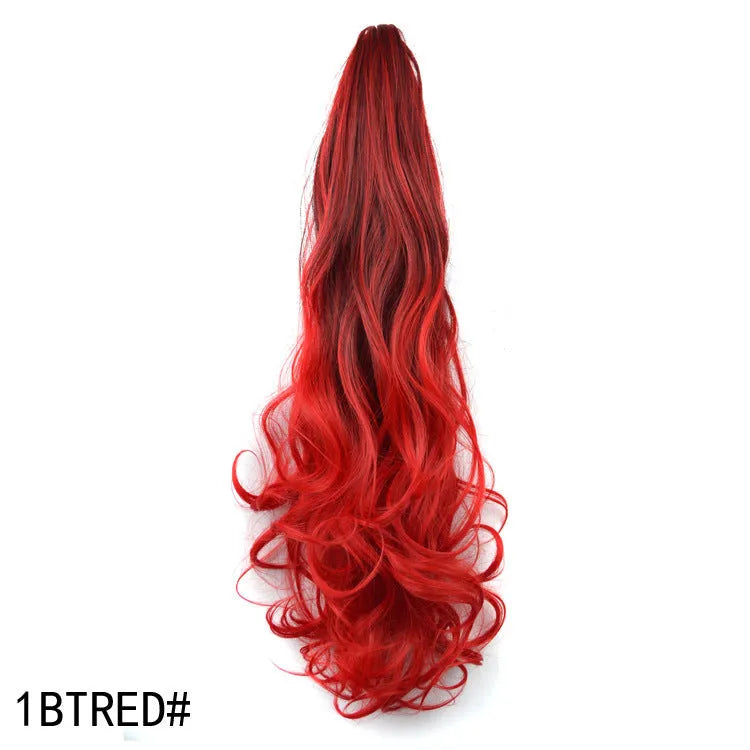 55cm colourful gradient clip ponytail wig in black deep granny grey for ladies, high temperature wire roll-style mechanism
