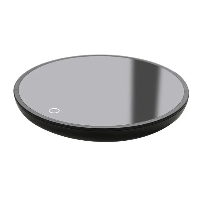 Black electric cup warming pad with tempered glass surface and dual temperature controls