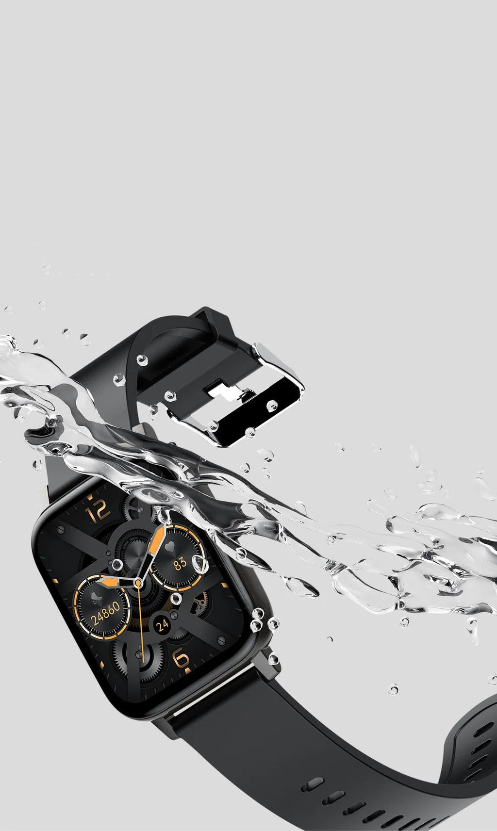 H80 sports smart watch with black silicone strap showing health metrics on a 1.69-inch spherical glass touchscreen.